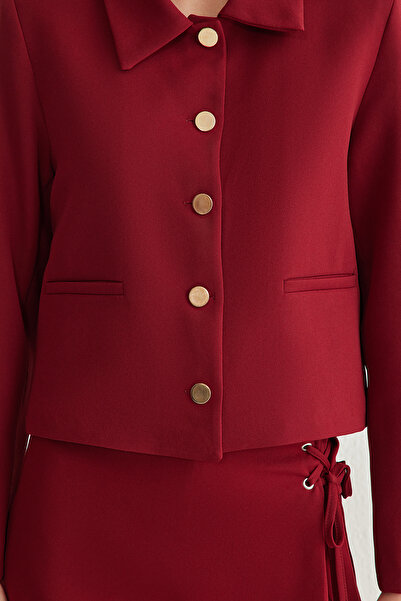 Trendyol Collection Burgundy Crop Button Detailed Woven Shirt Collar Woven Blazer Jacket Twoss25Bc00003