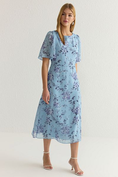 Trendyol Collection Blue Animal Midi Woven Dress Twoss23El01372