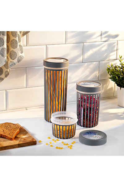 Schafer حاوية تخزين من 3 قطع من لين - رمادي