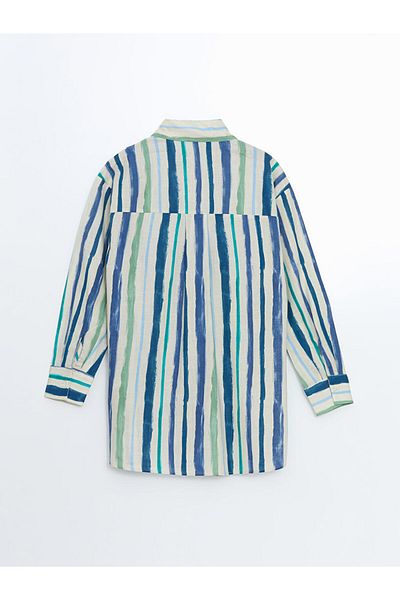 LC Waikiki Lcw Modest Navy Blue Striped Oversize Women's Shirt Tunic