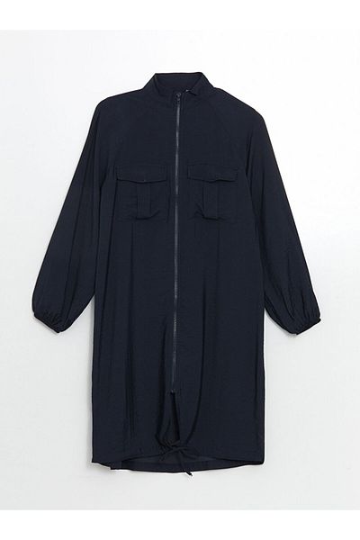 LC Waikiki Lcw Modest Navy Blue Stand Collar Women's Tunic