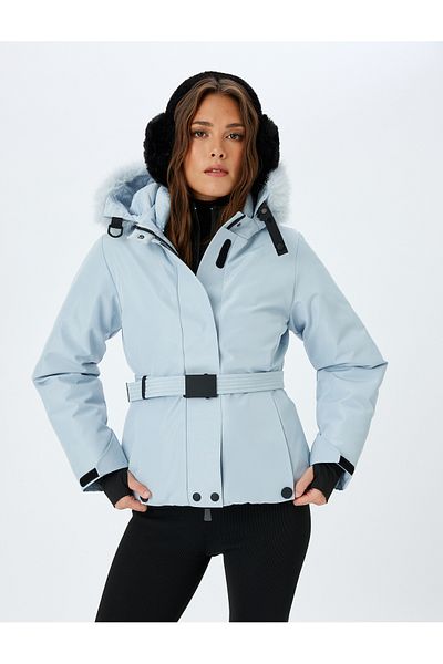 Koton Detachable Faux Fur Collar Detailed Waterproof Ski Coat with Hooded Belt