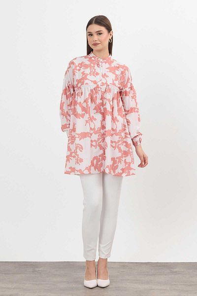 Rays 4366A Patterned Salmon Tunic - Sleeve Elastic