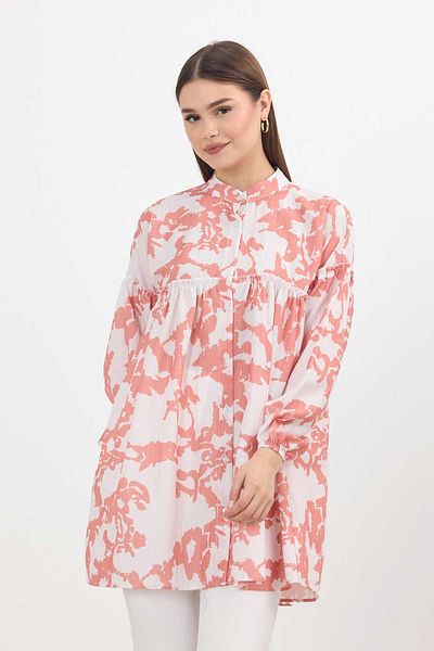 Rays 4366A Patterned Salmon Tunic - Sleeve Elastic