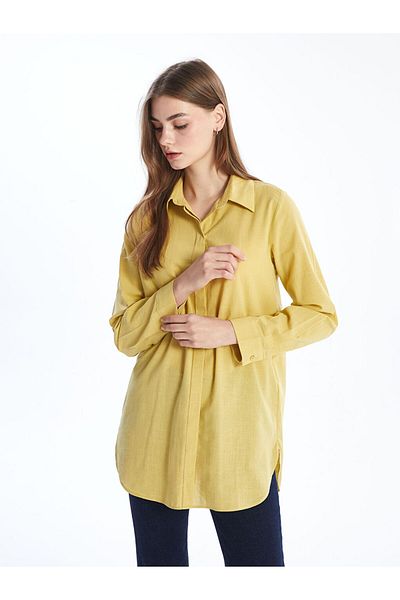 LC Waikiki Pink Shirt Collar Plain Hidden Button Women's Tunic