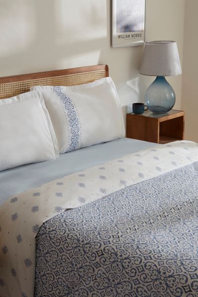 Karaca Home Marino 100% бавовна двоспальний комплект постільної білизни синьо-білий