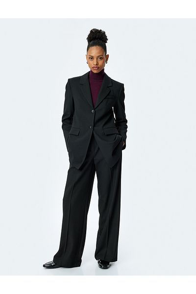Koton Ribbed Wide Leg Fabric Trousers with Pockets and Tie Detail