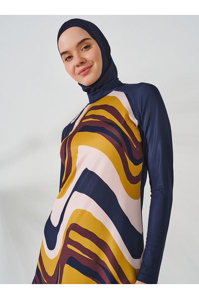 ALFASA Μαγιό Hijab με μοτίβο Raglan μπροστά - Navy Blue -