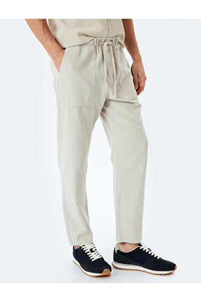 Koton Cotton Chino Trousers with Lace-Up Waist Pocket Detail