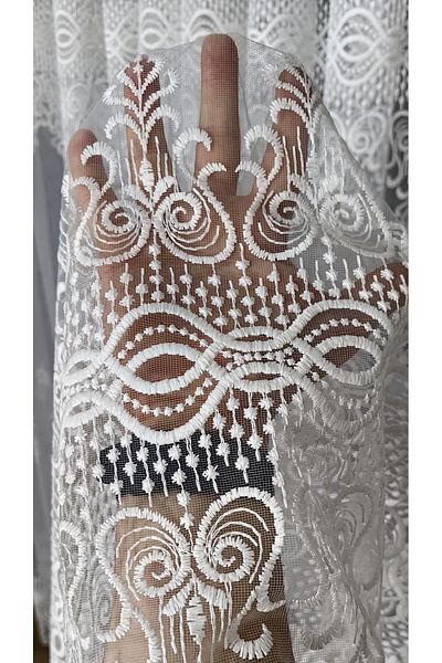 Yuka Embroidery 1/3 Close Pleat Non-Crease No Ironing Skirt - Infinite Pattern, Empty Tulle Curtain