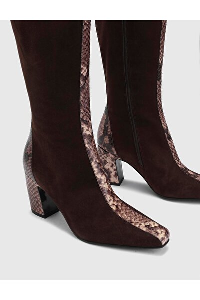 İLVİ Glacia Hakiki Süet Deri Kadın Kahverengi Topuklu Çizme