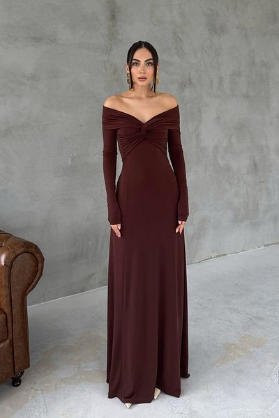 Seda Yalçın Atelier Madonna Collar Lipari Brown Long Dress