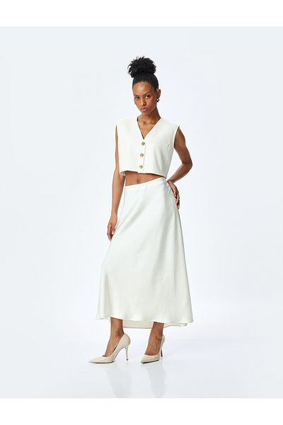 Koton Standard Waist Flared μακριά σατέν φούστα