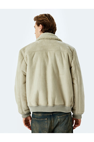 Koton Slim Fit Zippered Plush Faux Suede Jacket