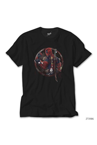 CrowsGate Tricou negru Deadpool cu imprimeu distorsionat