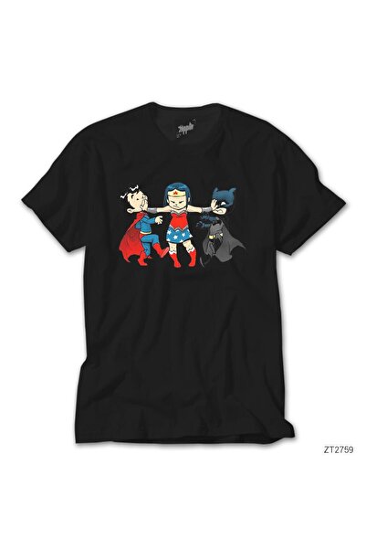CrowsGate Tricou negru cu desene animate Supermn și Batmn