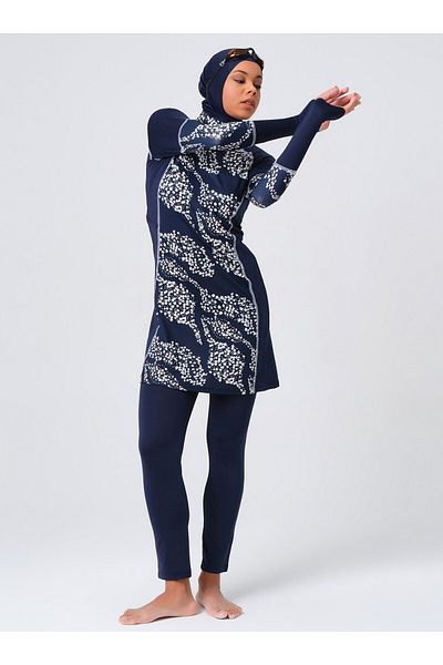 ALFASA Daisy Karyoka Decorated Hijab Swimsuit - Navy Blue -