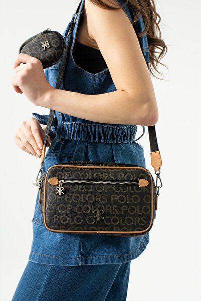 Çanta Trend Polo of Color Black Camel Printed Women's Shoulder and Crossbody ...