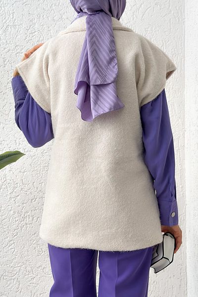 Salih Çelebi Fixed Belted Felt Vest 3031 - Cream