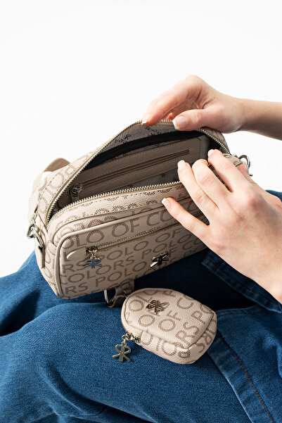 Çanta Trend Polo of Colors Sand Color Screen Printed Women's Shoulder and Cro...