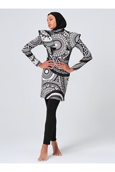 ALFASA Marina Flounce Λεπτομερές Μαγιό Hijab - Μαύρο -