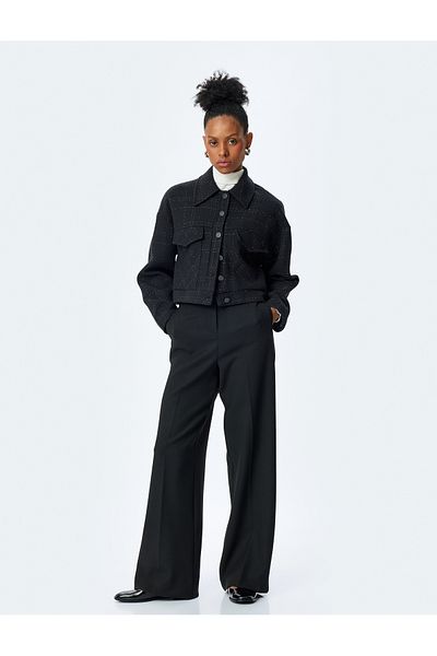 Koton High Waist Wide Leg Fabric Trousers with Pockets