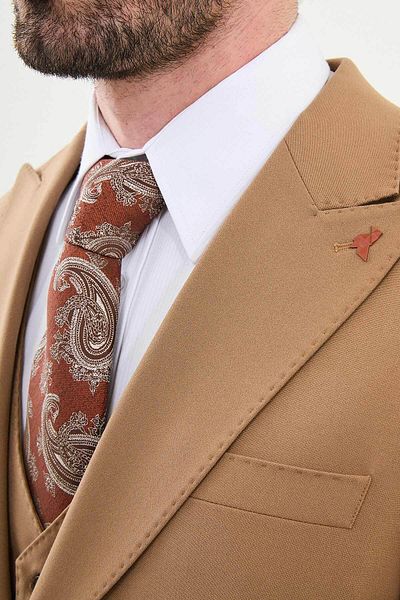 Mcr Straight Slim Fit Mono Collar Classic Men's Suit Camel - 45368.24K