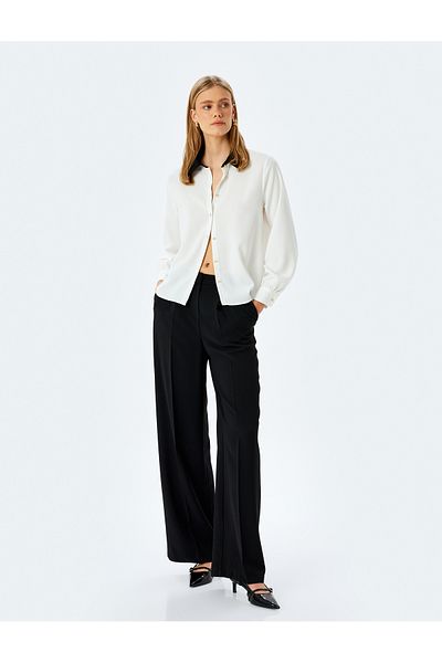 Koton Classic Lapel Long Sleeve Shirt with Buttoned Contrast Detail