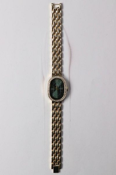 RoseandRoses Sellan Vintage Model Rhinestone Frame Women's Wrist Watch Gold (Green Dial)