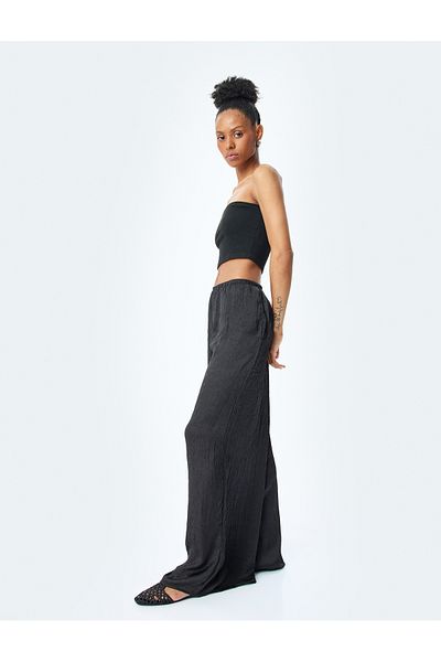 Koton Wide Leg High Waist Trousers with Elastic Waist Pockets