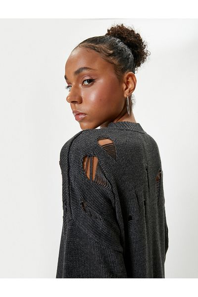 Koton Frayed Sweatshirt Crew Neck Long Sleeve