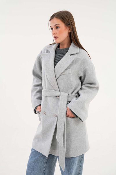 Saade Double Breasted Cashed Coat with Gray Pocket Belt