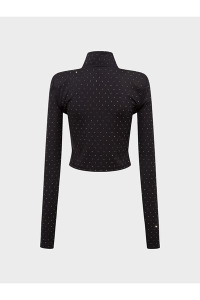 RİVUS Stone Printed High Top Crop Blouse - Black