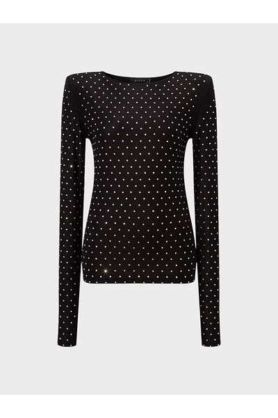 RİVUS Stone Printed Crew Neck Blouse - Black