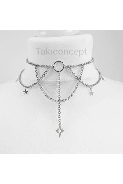 TakıConcept Kuzey Yıldızı Detaylı Zincirli Choker Kolye Kadın Kolye