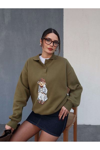 ESRAHELVACI Polo Neck Raised Teddy Bear Sweat