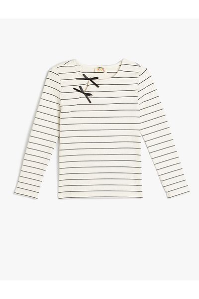 Koton Cotton Long Sleeve Bow Detail Crew Neck T-Shirt