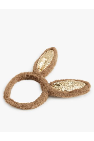 Koton Girl's Plush Crown - Rabbit Ear Applique with Sequin Sequins