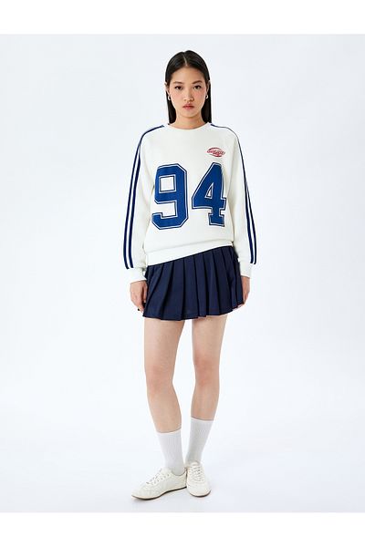Koton Raised Bias Crew Neck College Printed Long Sleeve Sweatshirt