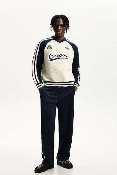 Bershka Retro sports print textured sweater