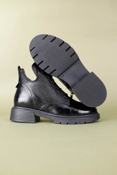 Getcho Statay Γυναικείες Γνήσιες Δερμάτινες Μαύρες Λουστρίνι Μπότες