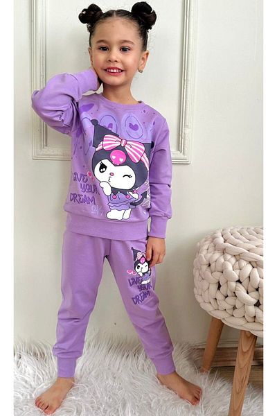 LİLLYPİCCA Girl's Character Patterned Two-Strand Cotton Combed Fabric 2-Piece Combination Suit