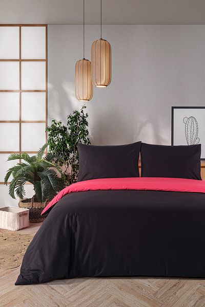 Evim 160X220 cm Red Black Akfil Cotton Duvet Cover Set Single
