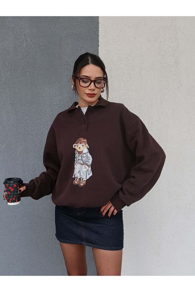 ESRAHELVACI Polo Neck Raised Teddy Bear Sweat