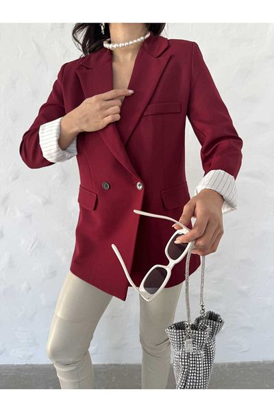 MYGİYİMİSTANBUL Blazer Jacket Women-Button Detail Striped Inner Lining Blazer Jacket