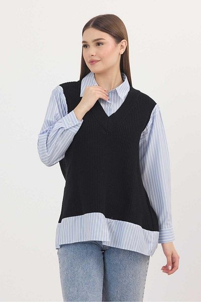 Rays Model 5395 - Pulover cu detaliu cămașă negru-albastru