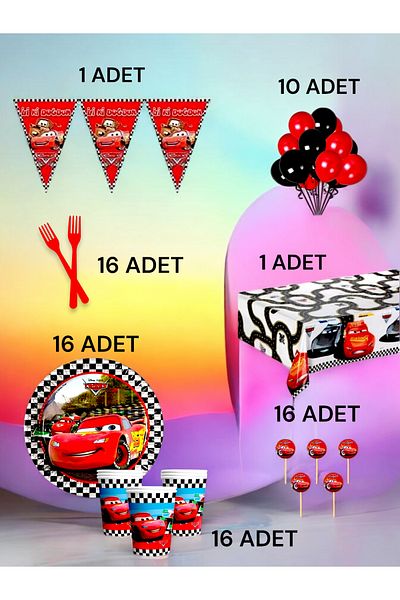 VibeHome 16 Person Cars Themed L Pack - Birthday Party and Fun Events