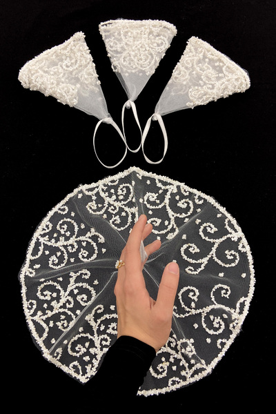 ZEYMERADE White Bride Groom Handkerchief, Crystal Glass Bead, Henna Halay Wed...