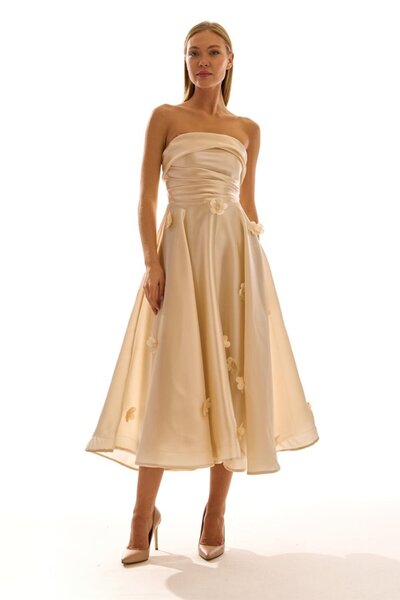 Elbisemhazır 2025 Straplez Çicek Detaylı Minel Kısa Kadın Abiye Elbise