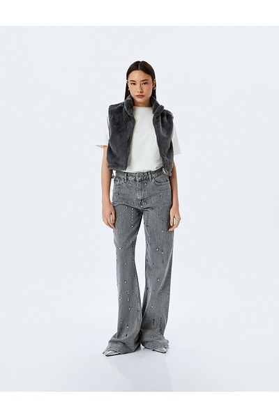 Koton Faux Fur Sleeveless Vest with Crop Zipper